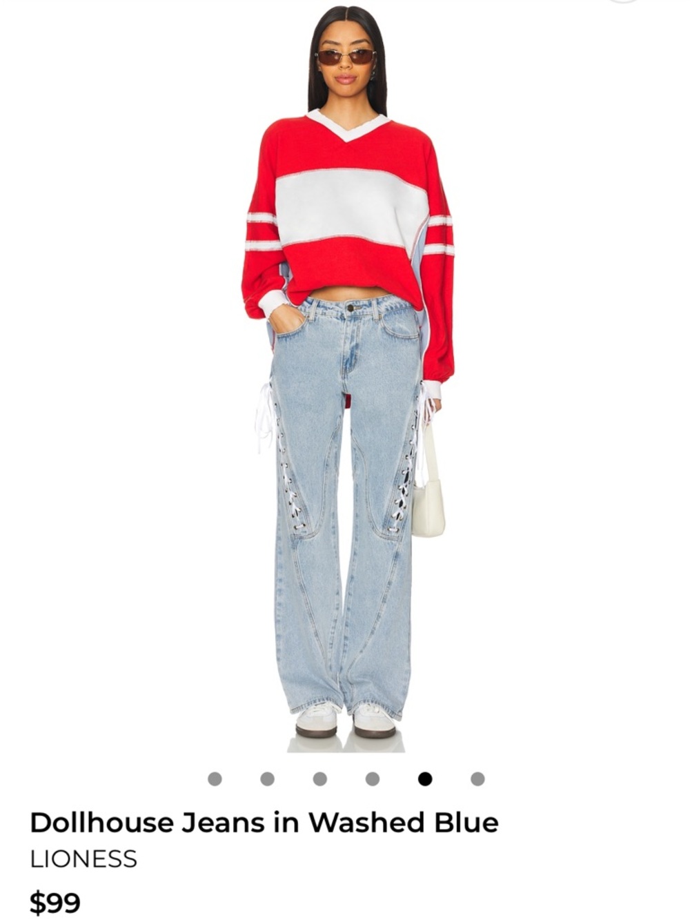 Lioness Light Blue Lace-Up Wide Leg Jeans